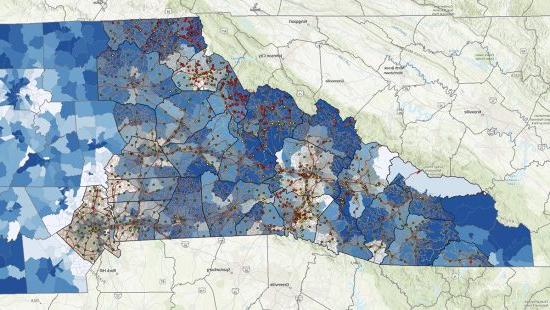 Map of western North Carolina counties